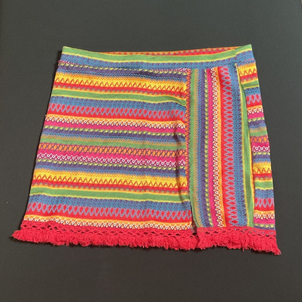 Colorful Striped Fringe Skirt